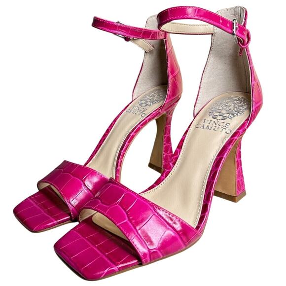 Vince Camuto Reesera Deep Magenta Croco Sandal Women's 5M NWB Barbie Square - Picture 1 of 10